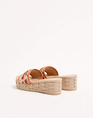 VLogo Signature Flatform Sandal In Jacquard Raffia With Cherryfic Motif 60mm