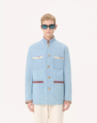 Valentino Denim Safari Jacket With Printed Edges