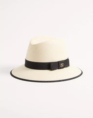 VLogo Signature Straw Hat With Moiré Ribbon
