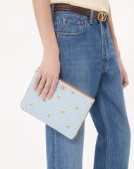Valentino Garavani VLogo Signature Pouch In Grainy Calfskin With Le Chat De La Maison Print
