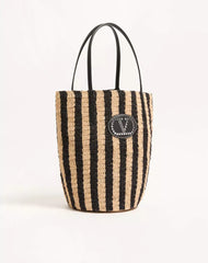 Valentino Garavani Striped Raffia Shopping Bag