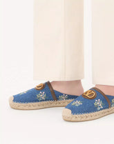 VLogo Signature Mule In Denim With Floral Embroidery 25Mm