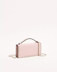 Rockstud Wallet With Chain In Grainy Calfskin
