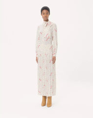 Plusdepois Bubble Print Crepe de Chine Long Skirt