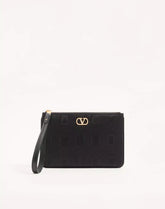 VLogo Signature Clutch In Moiré Fabric With Jewel Logo.
