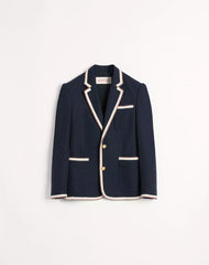 Single-Breasted Jersey Cotton Jacket With Torchon Piping