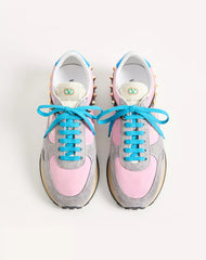 Stud Up Sneaker in Split Leather and Nylon with Butterfly Embroidery