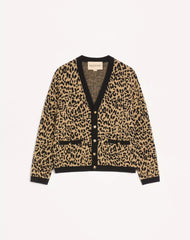 Valentino Wool Cardigan With Fauve Eclat Animal Print Jacquard