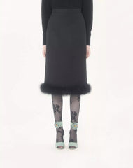 Crepe Couture Midi Skirt with Feathers