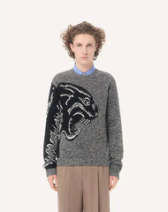 Valentino Cotton And Mouliné Wool Jumper With Panther Jacquard