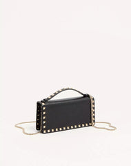 Rockstud Wallet With Chain In Grainy Calfskin