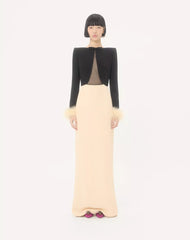 Cady Couture Long Dress With Feathers