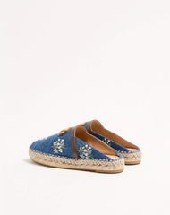 VLogo Signature Mule In Denim With Floral Embroidery 25Mm