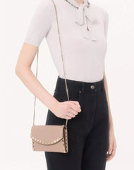 Rockstud Wallet With Chain In Grainy Calfskin