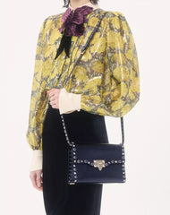 Valentino Garavani Rockstud Small Shoulder Bag In Laminated Calfskin With Cabochon Stones