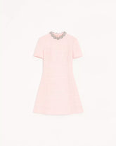 Embroidered Crinkle Cotton Tweed Short Dress