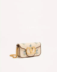 Valentino Garavani Locò Small Linen Shoulder Bag With Embroidery