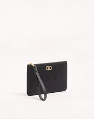 VLogo Signature Clutch In Moiré Fabric With Jewel Logo.