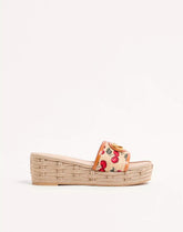 VLogo Signature Flatform Sandal In Jacquard Raffia With Cherryfic Motif 60mm