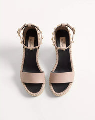 Double Rockstud Grainy Calfskin Wedge Sandal 105 Mm