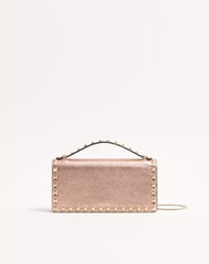 Rockstud Laminated Grainy Calfskin Wallet With Chain