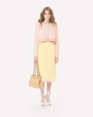 Crepe Couture Midi Skirt with Feathers