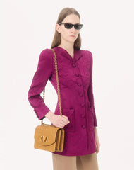 Embroidered Satin Cady Caban Coat