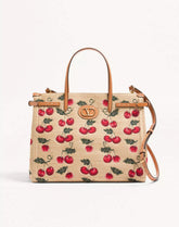 Valentino Garavani Antibes Medium Shopping Bag In Jacquard Raffia With Cherryfic Motif