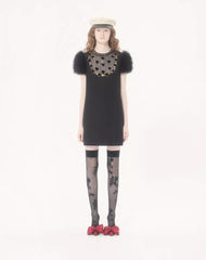 Embroidered Crepe Couture Short Dress