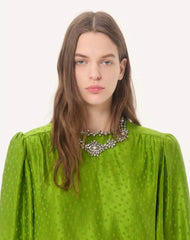 Embroidered Silk-Linen Plus De Pois Jacquard Top