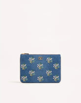 Valentino Garavani VLogo Signature Clutch Bag In Denim With Floral Embroidery