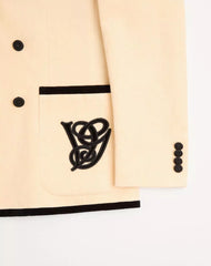 Valentino double-breasted jacket in washed cotton and linen velvet with VG embroidery