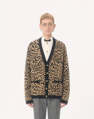 Valentino Wool Cardigan With Fauve Eclat Animal Print Jacquard