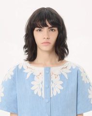 Light Blue Embroidered Denim Shirt