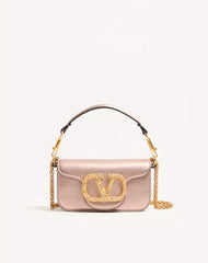 Valentino Garavani Locò Small Shoulder Bag In Laminated Calfskin With Jewel Logo