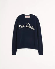 Wool Crewneck Sweater With Chez Valentino Embroidery