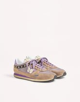 Stud Up Sneaker in Split Leather and Nylon with Butterfly Embroidery