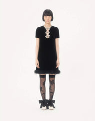 Short Dress In Embroidered Sablé Velvet