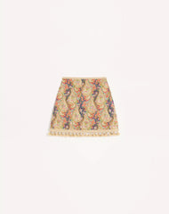 Embroidered Short Skirt On Piquet With Paisley Voyage Imaginaire Print