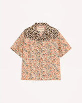 Valentino Bowling Shirt In Silk Poplin With Fauve Eclat Animalier And Papier Floral Prints