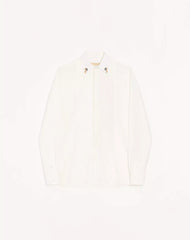 Valentino Cotton Poplin Shirt With Pleated Plastron And Embroidery On The Collar