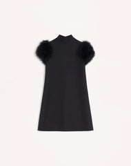 Short Crepe Couture Dress With Feathers