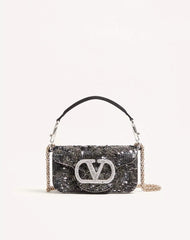 Valentino Garavani Locò Small Embroidered Shoulder Bag With Jewel Logo