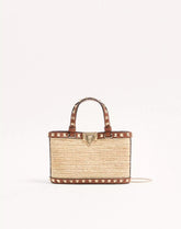 Mini Rockstud Shopping Bag In Raffia