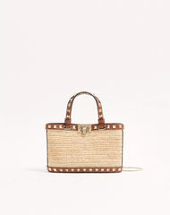 Mini Rockstud Shopping Bag In Raffia