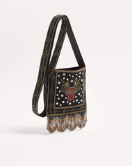 Valentino Garavani Nellcôte Small Embroidered Shoulder Bag With Fringes