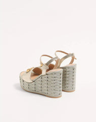 VLogo Signature Wedge Sandal In Laminated Grainy Calfskin 120Mm