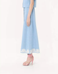 Embroidered Denim Midi Skirt