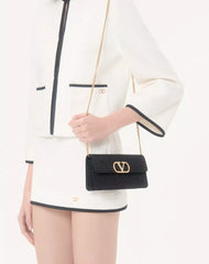 VLogo Signature Chain Wallet In Moiré Fabric With Jewel Logo
