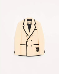 Valentino double-breasted jacket in washed cotton and linen velvet with VG embroidery
